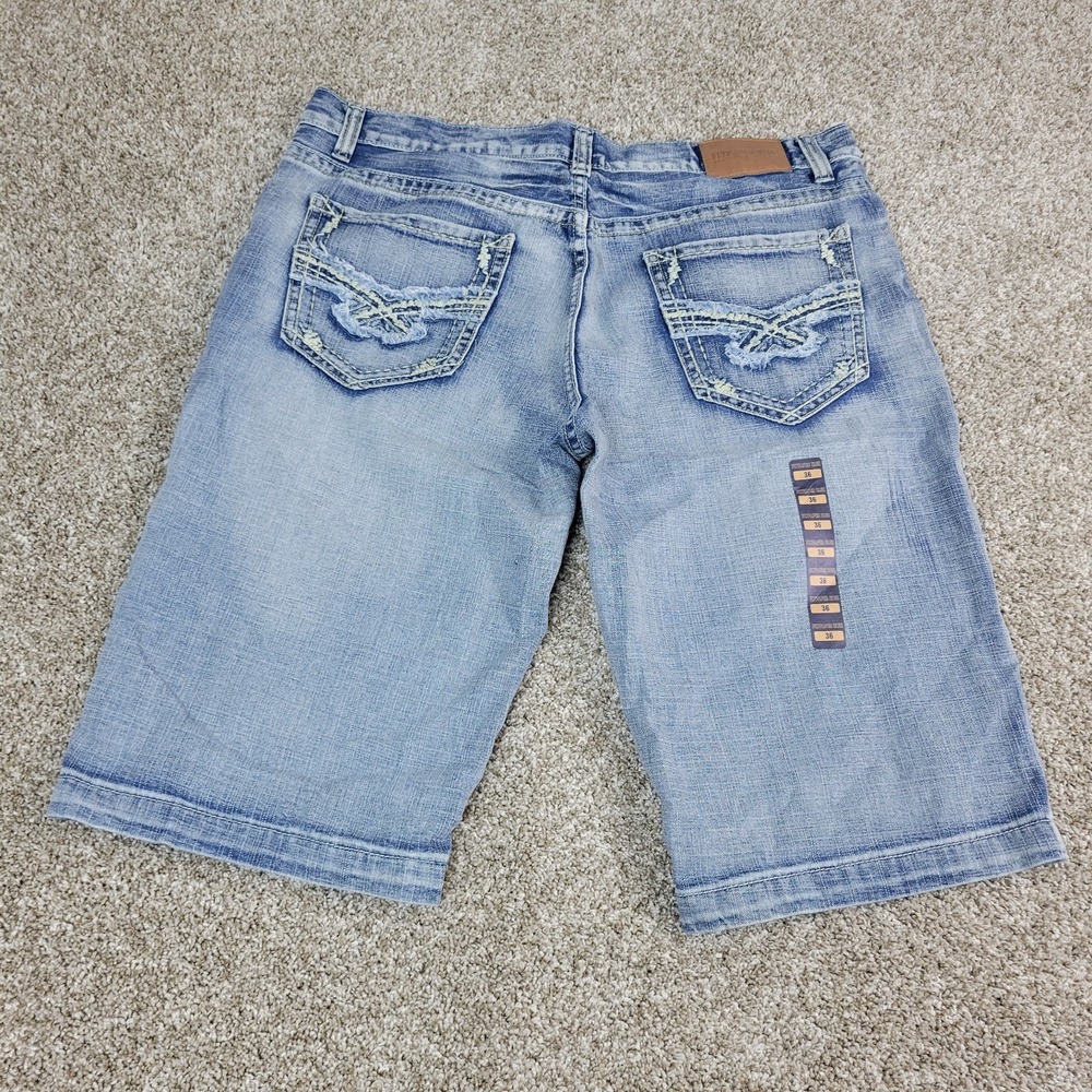 NWOT Flypaper Blue Mens 36 Blue Denim‎ Stretch Jean Shorts 5 Pocket